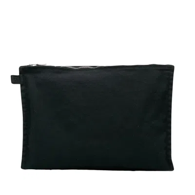 Hermes Hermès Herline Black Canvas Clutch Bag ()