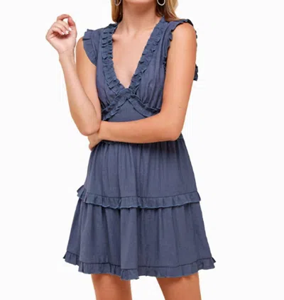 Pinch V-neck Ruffle Mini Dress In Blue