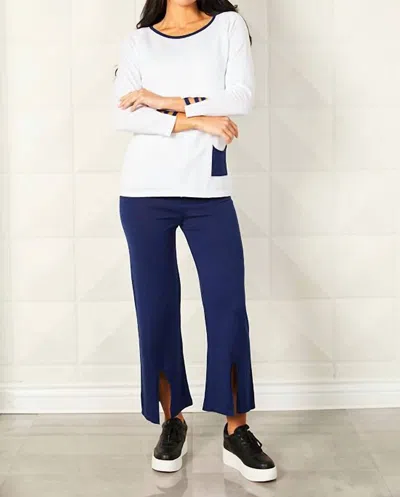 Angel Apparel Crew Neck Cut Out Top In Navy/white In Multi