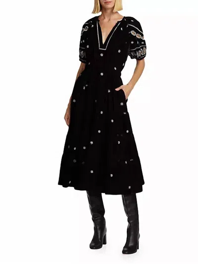 Love The Label Women's Natalie Eyelet-embroidered Velvet Midi-dress In Black