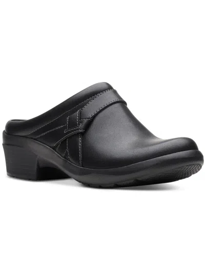 Clarks Womens Leather Slip-on Clogs In Black