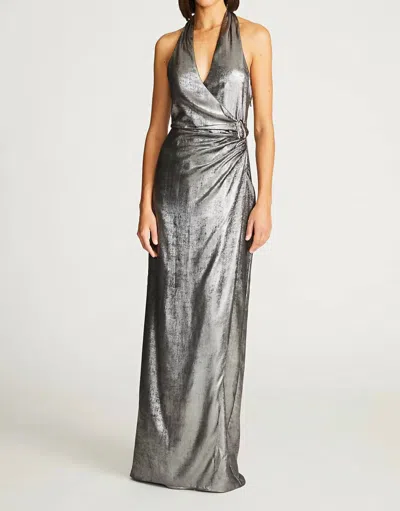 Halston Heritage Gwyneth Lurex Chiffon Gown In Silver