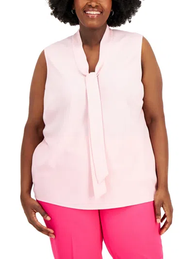 Kasper Plus Size Tie-neck Sleeveless Blouse In Pink