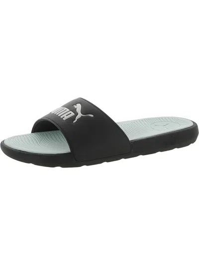 Puma Cool Cat 2.0 Womens Flat Slip-on Pool Slides In Black- Silver-fair Aqua