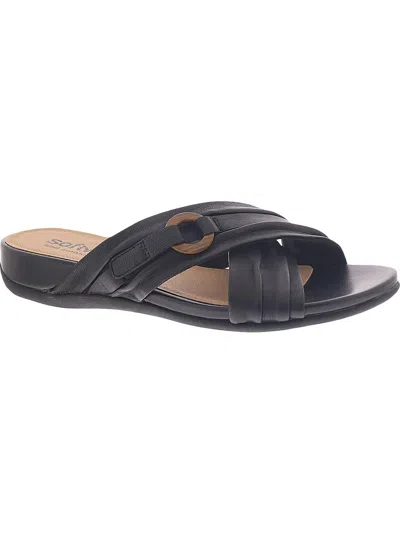 Softwalk Taza Womens Leather Open Toe Slide Sandals In Black