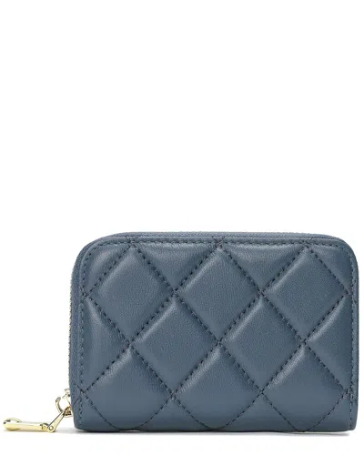 Tiffany & Fred Paris Quilted Leather Card Holder In Blue