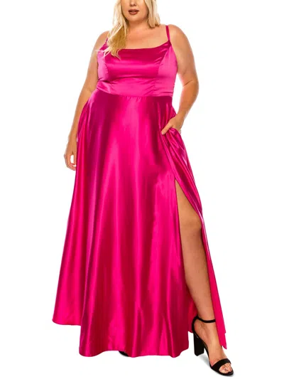 B. Smart Plus Womens Satin Long Evening Dress In Pink