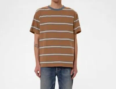 Nudie Jeans Mens Tobacco Leffe Striped Cotton-jersey T-shirt In Brown