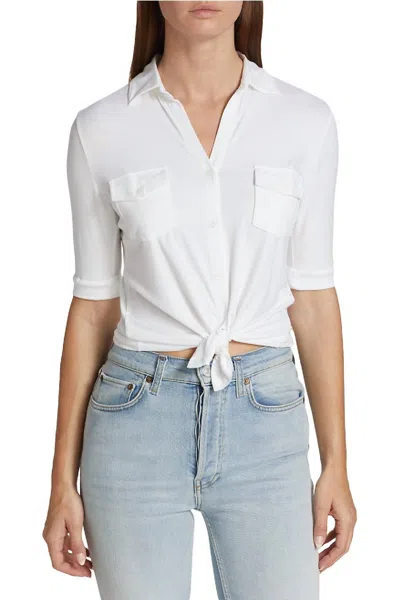 Majestic Soft Touch Elbow Sleeve Pocket Shirt In Blanc In White