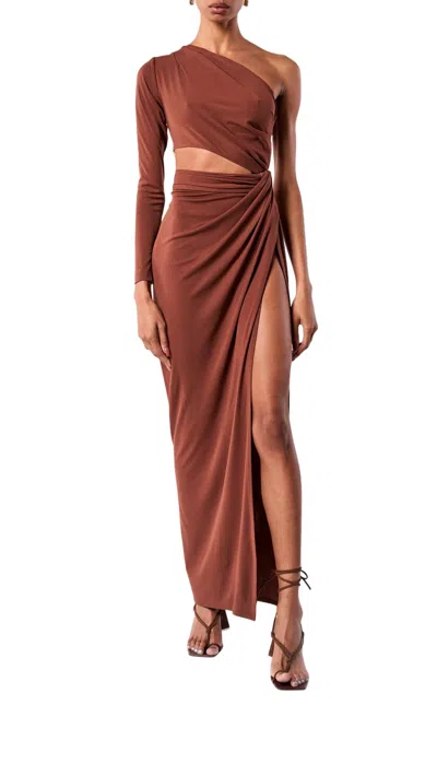 Ronny Kobo Aido One-sleeve Cutout Jersey Maxi Dress In Brown