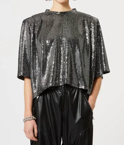 Isabel Marant Shiny Flou Delfi Cropped Top In Silver