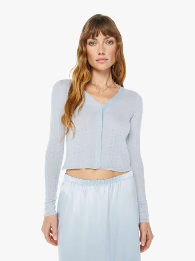Sablyn Vincent Pointelle Knit Cardigan Whisper Jumper In Light Blue - Size Small