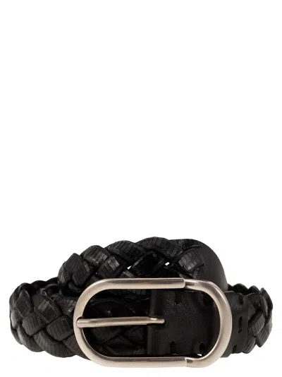 Brunello Cucinelli Braided Engraved Calfskin Belt In Black