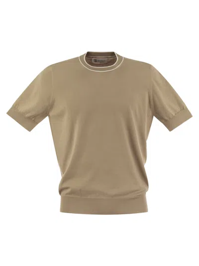 Brunello Cucinelli Cotton Knit T-shirt In Beige