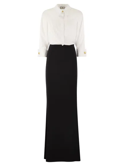 Elisabetta Franchi Combined Red Carpet Dress In Cotton And Crepe In Black