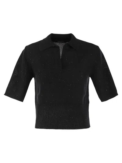 Fabiana Filippi Short-sleeved Polo Shirt With Sequins In Black