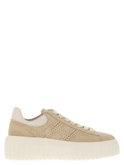 Hogan H Stripes Nubuck Trainers In Sand