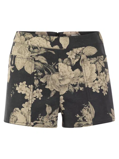 Max Mara Acro1234 Printed Cotton Mini Shorts In Black