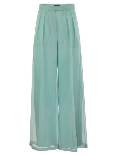 Max Mara Calibri Silk Wide Trousers In Water Green