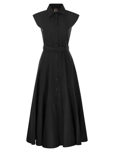 Max Mara Studio Ampex Cotton Chemise Dress In Black