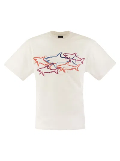 Paul & Shark Cotton T-shirt With Shark Print In White