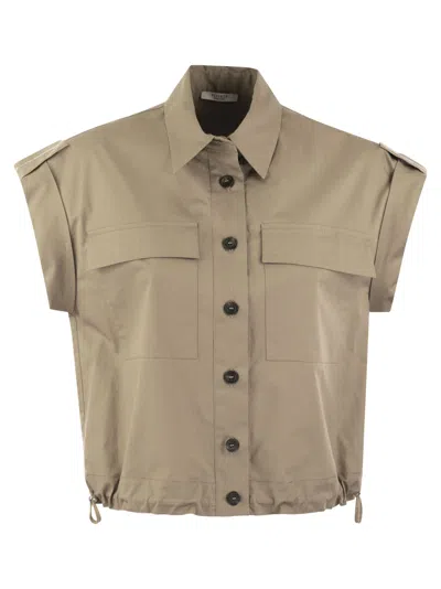 Peserico Light Cotton Satin Sail Hand Shirt With Drawstring In Beige