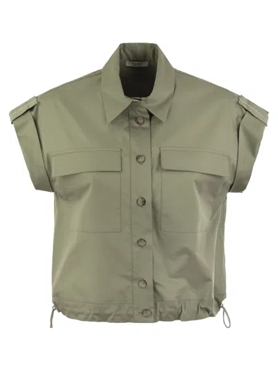 Peserico Light Cotton Satin Sail Hand Shirt With Drawstring In Military Green