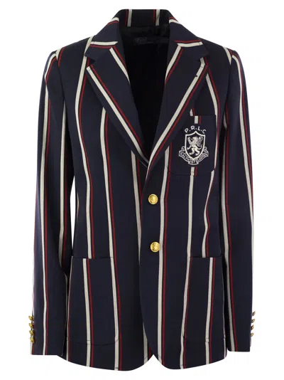 Polo Ralph Lauren Striped Blazer With Crest In Navy Blue