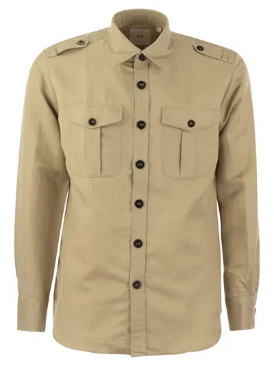 Pt Pantaloni Torino Linen And Cotton Safari Shirt In Brown