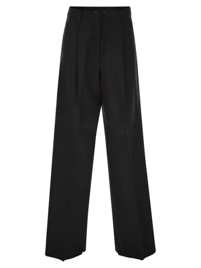 Sportmax Zirlo Wide Leg Trousers In Cotton And Viscose In 3 Black