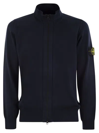 Stone Island Cotton Cardigan With Zip In Blue