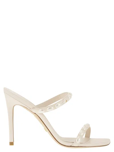 Stuart Weitzman Aleena Faux Pearl-embellished Leather Sandals