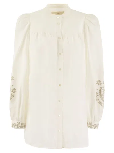 Weekend Max Mara Carnia Embroidered Linen Shirt In White/beige