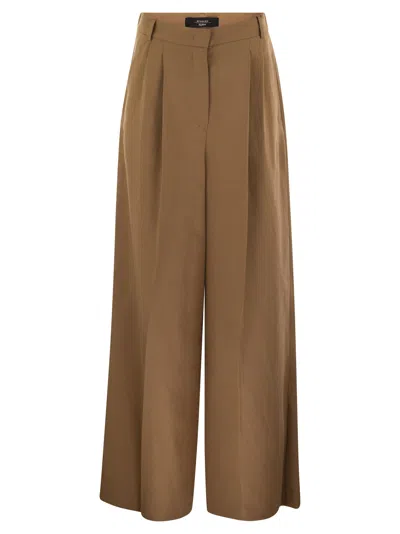 Weekend Max Mara Diletta Viscose And Linen Flared Trousers In Leather