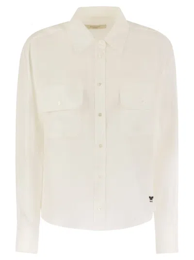 Weekend Max Mara Eureka Linen Canvas Breast Pocket Shirt In White