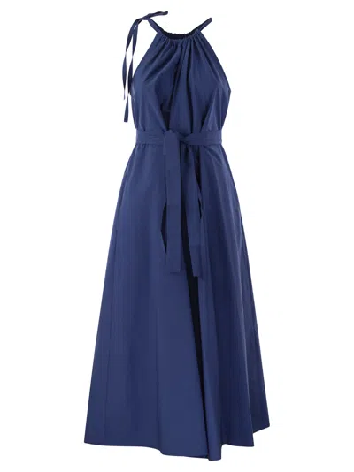Weekend Max Mara Fidato Belted Cotton Poplin Long Dress In Blue,purple