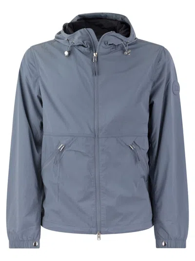 Woolrich Nylon Crinkle Windbreaker With Hood In Blue