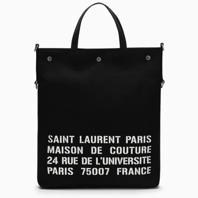 Saint Laurent North/south Tote Bag In Canvas In Black