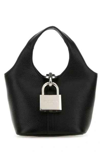 Balenciaga Woman Black Leather Locker Handbag