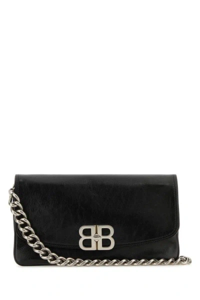 Balenciaga Woman Black Leather Medium Bb Soft Flap Clutch