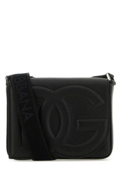 Dolce & Gabbana Man Black Leather Medium Dg Logo Crossbody Bag