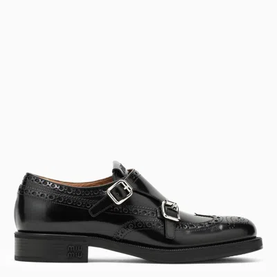 Miu Miu Monk Brogue Oxford Loafers In Black