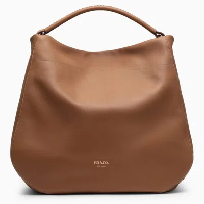 Prada Large Caramel-coloured Leather Shoulder Bag In Orange