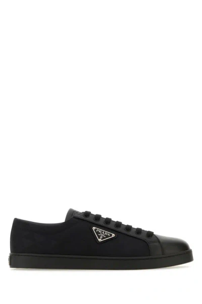 Prada Men's Nylon Triangle Logo Low-top Sneakers In Black