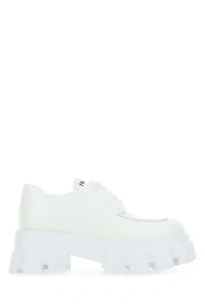 Prada Woman White Leather Monolith Lace-up Shoes