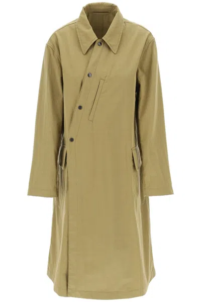 Lemaire Drop Shoulder Asymmetric Trench Coat In Brown