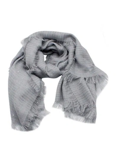 Fabiana Filippi Wool Scarf Embellished With Micro Sequins With Fringes On The Sides Measuring 175 X 160 Cm In Grey