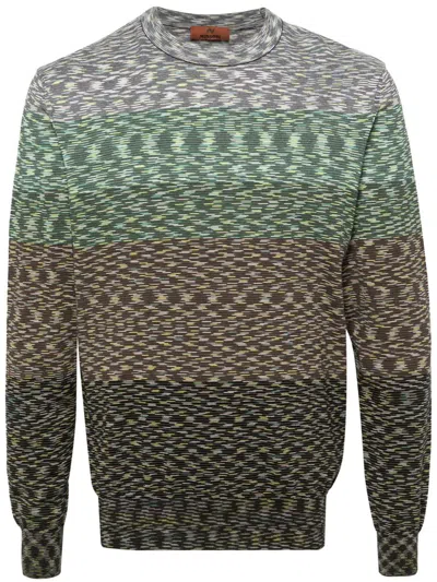 Missoni Striped Cotton Knit Sweater In Green