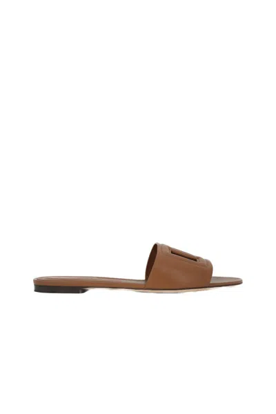 Dolce & Gabbana Dg Logo Slide Sandals In Brown