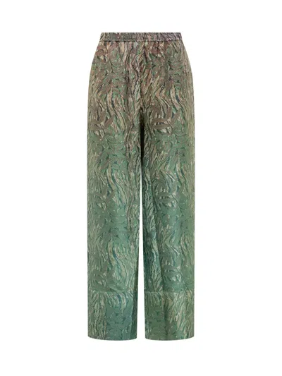 Pierre-louis Mascia Silk Trousers With Floral Print In Green